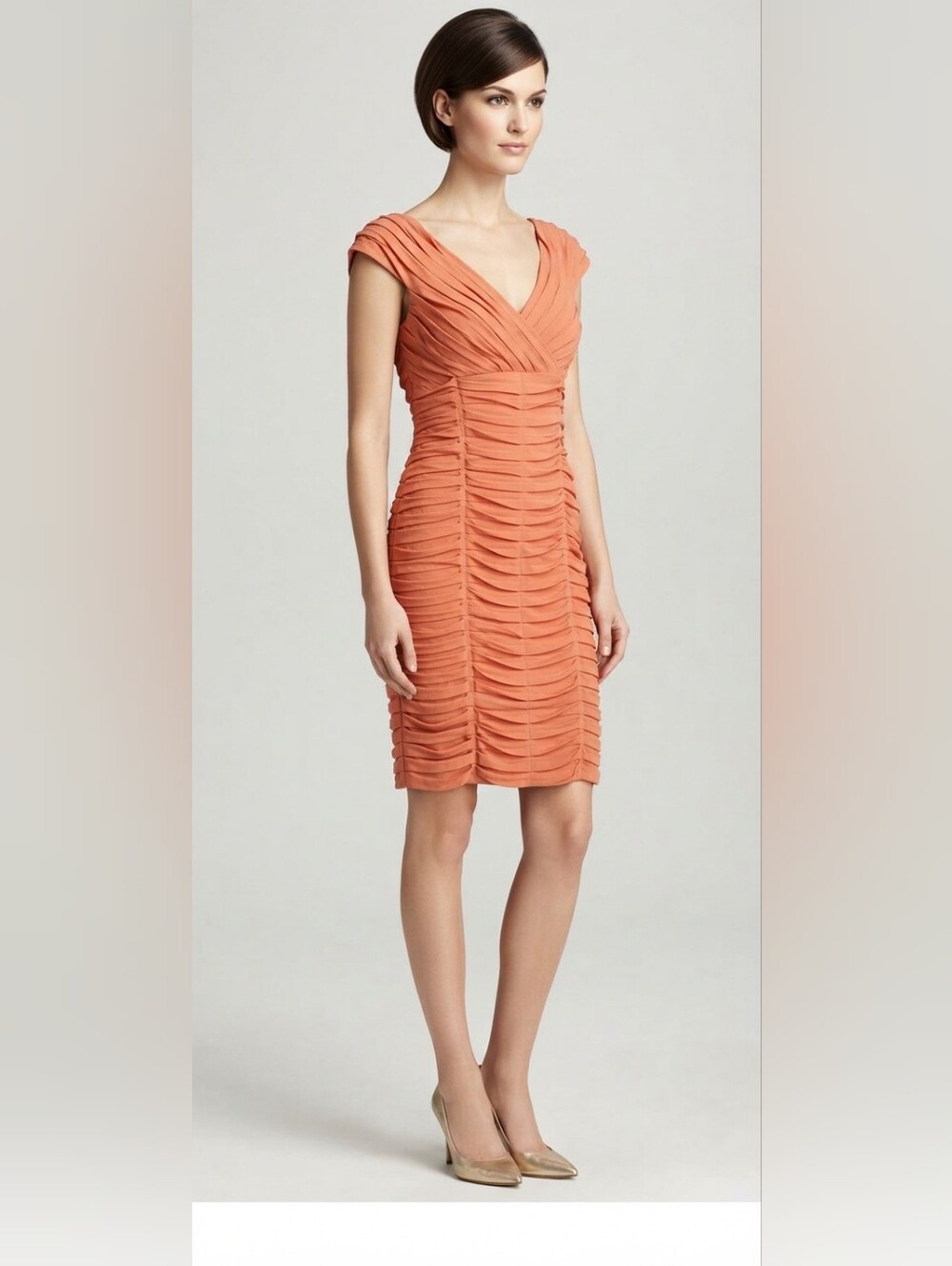 Adrianna Papell Fully Ruched Bodycon Sheath Dress Stretch Size 4 Formal  Glam